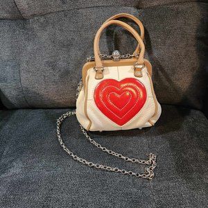 Brighton Clutch with heart appliques. Leather VALENTINE DATE PURSE